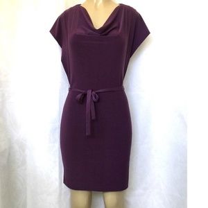 Komarov Dress Purple Jersey Belt Cowl Neck XS Mini